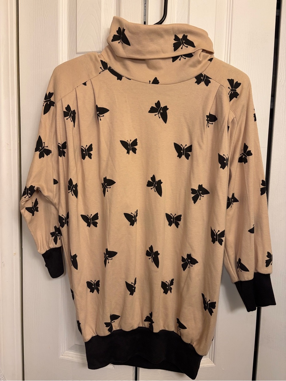 Vintage Peter Popovitch Butterfly Print Cowl Neck Oversized Tunic Top